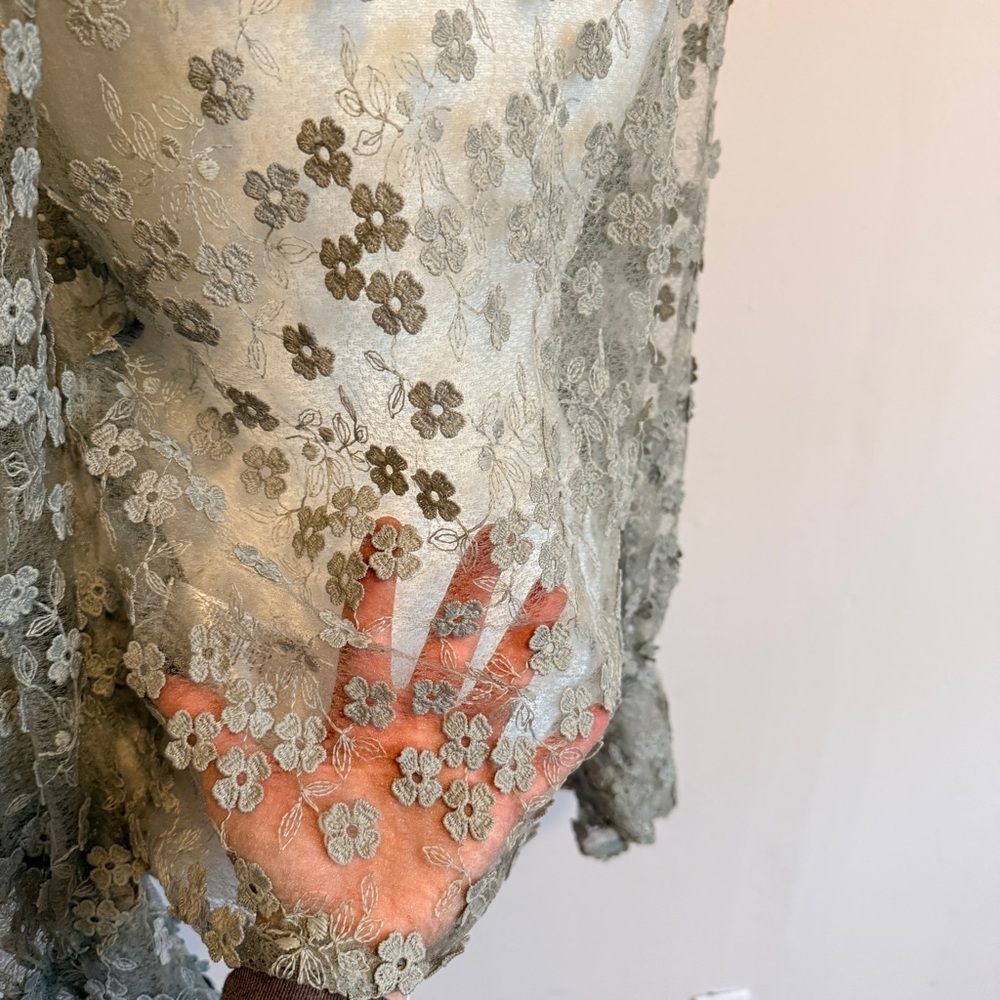 H&M | Sheer Floral Lace Sage Green Blouse - Picture 4 of 9